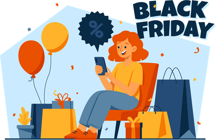 Frau prüft Rabatte im Online-Shop mit Smartphone  Illustration