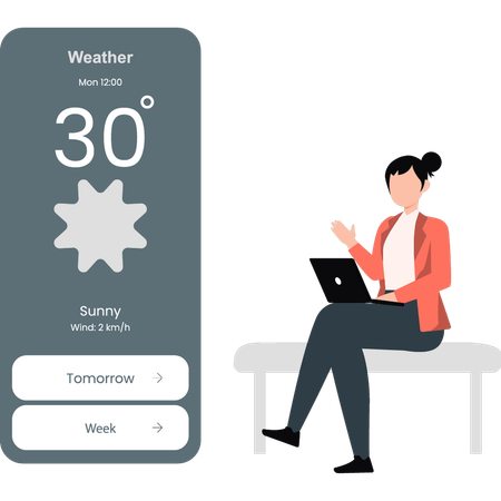 Frau überprüft Wettertemperatur am Telefon  Illustration