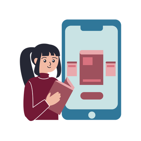 Frau recherchiert in Buch  Illustration