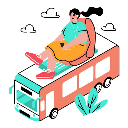 Frau reist mit dem Bus  Illustration