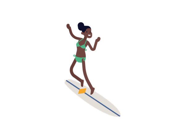 Frau reitet Surfbrett  Illustration