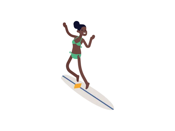 Frau reitet Surfbrett  Illustration