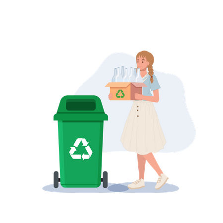 Frau sammelt Flaschen zum Recycling  Illustration