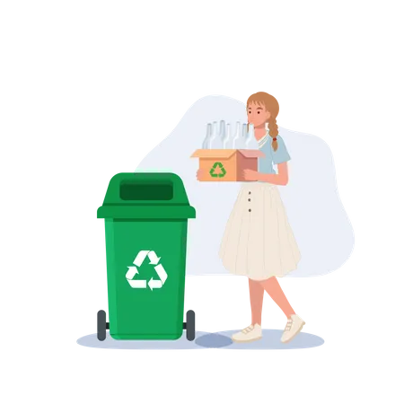 Frau sammelt Flaschen zum Recycling  Illustration