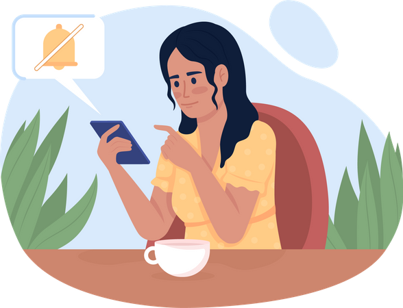 Frau schaltet Benachrichtigungen auf ihrem Telefon aus  Illustration