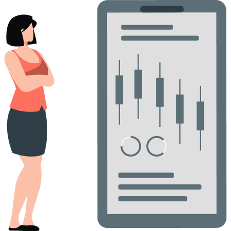 Frau betrachtet analytisches Diagramm auf Laptop  Illustration