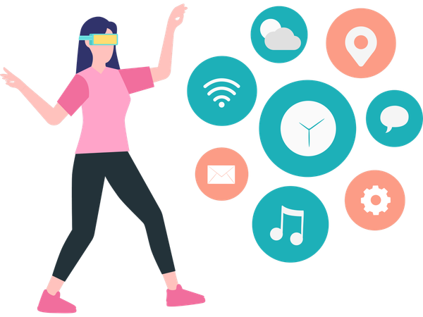 Frau schaut auf VR-Display  Illustration