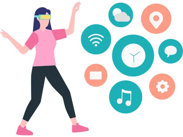 Frau schaut auf VR-Display  Illustration
