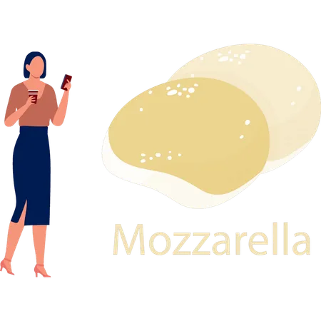 Frau betrachtet Mozzarellakäse  Illustration