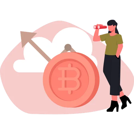 Frau schaut auf Cloud-Bitcoin  Illustration