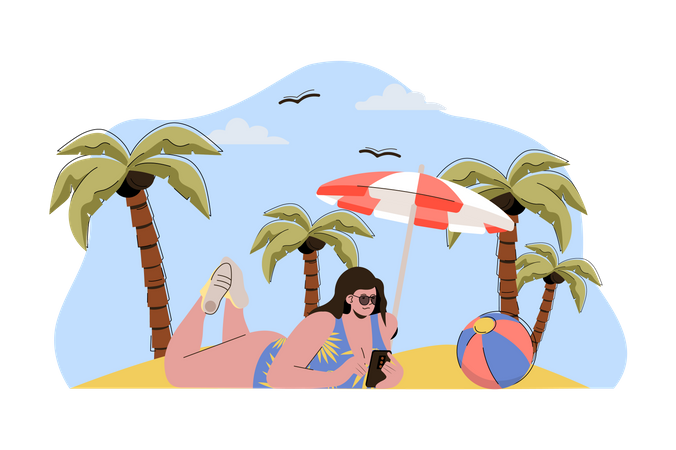 Frau schläft im Badeanzug am Strand  Illustration