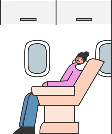 Frau schläft im Flugzeug  Illustration