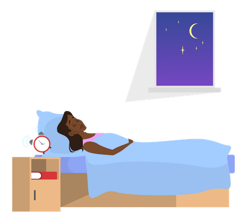 Frau schläft nachts im Bett  Illustration