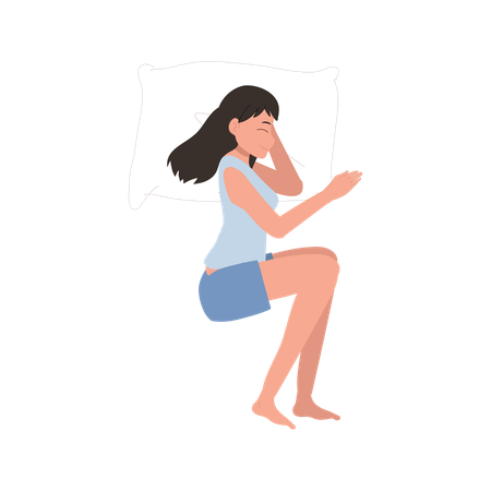 Frau schläft nachts auf einem Bett  Illustration