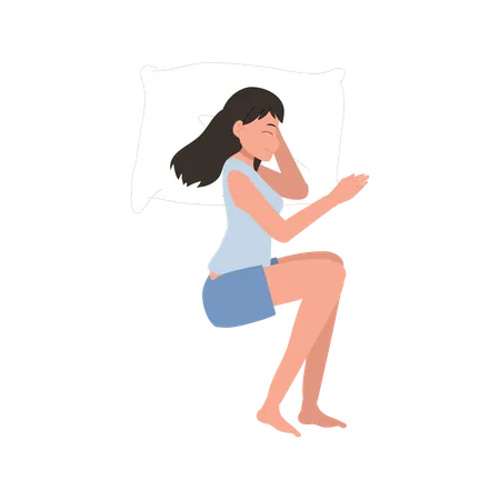 Frau schläft nachts auf einem Bett  Illustration