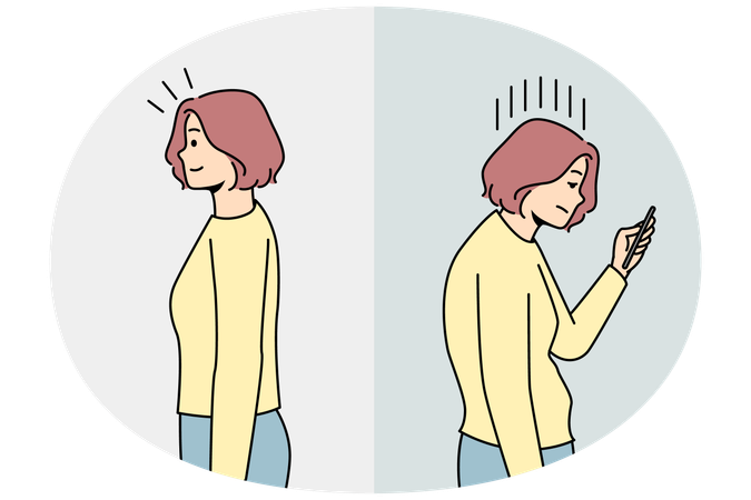 Frau schlechte und gute Rückenhaltung  Illustration