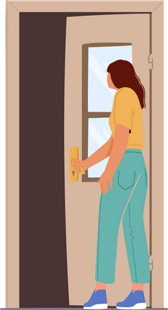 Frau schließt Tür  Illustration