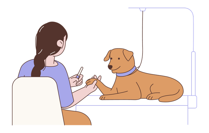 Frau schneidet Hundekrallen  Illustration