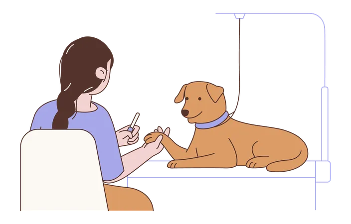 Frau schneidet Hundekrallen  Illustration