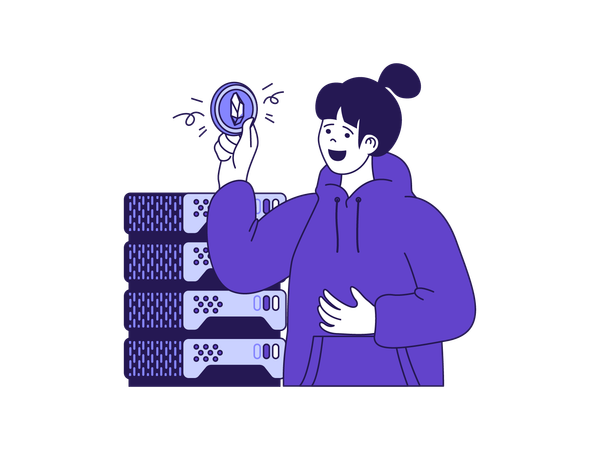 Frau schürft Kryptomünze  Illustration