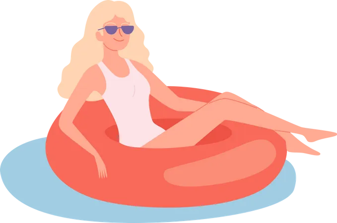 Frau schwimmt mit Ring im Schwimmbad  Illustration