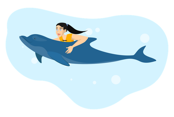 Frau schwimmt mit Delfin  Illustration