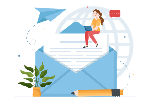 Frau verschickt E-Mail online  Illustration