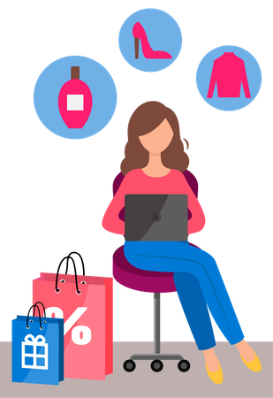 Frau beim Online-Shopping  Illustration