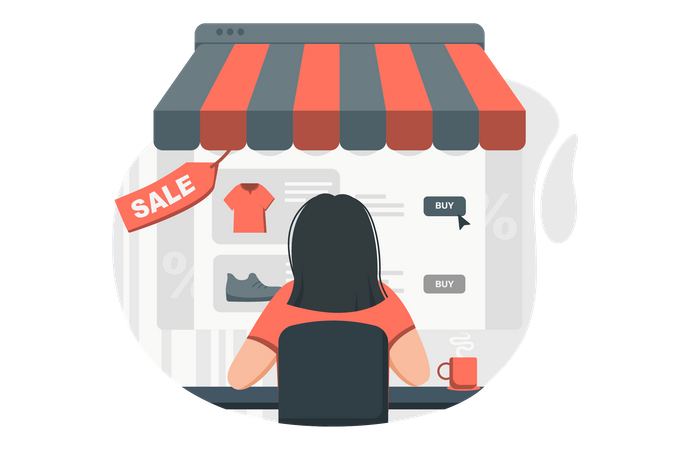Frau beim Online-Shopping im Verkauf  Illustration