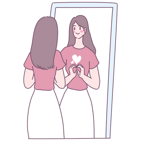Frau sieht im Spiegel und fühlt Liebe  Illustration