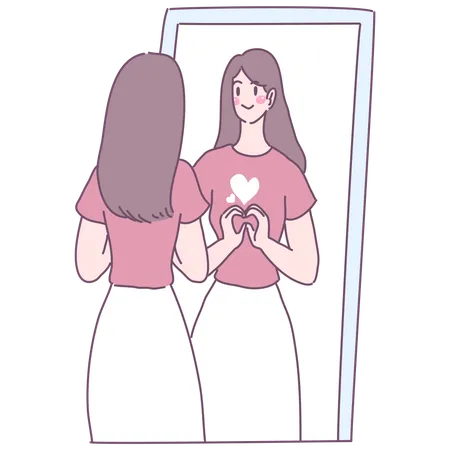 Frau sieht im Spiegel und fühlt Liebe  Illustration