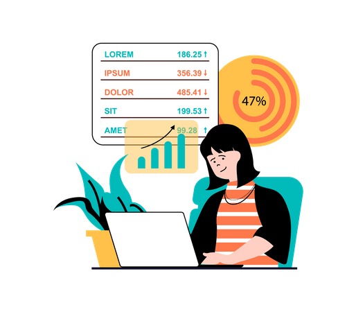 Frau sieht Investitionswachstum  Illustration