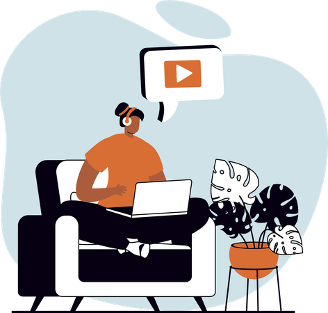 Frau sieht Video auf Laptop  Illustration