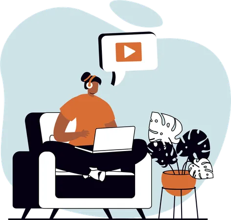 Frau sieht Video auf Laptop  Illustration