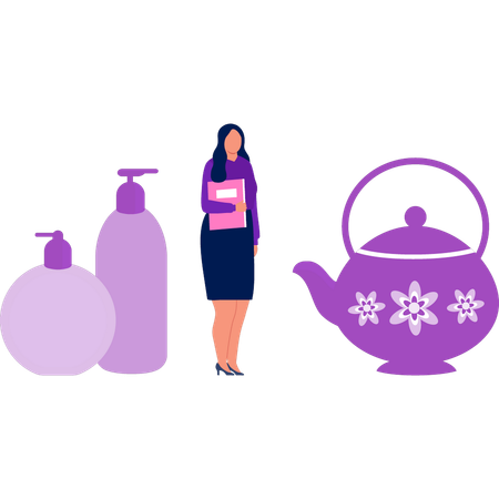 Frau sieht Teekätzchen  Illustration