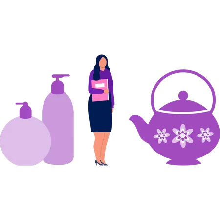 Frau sieht Teekätzchen  Illustration