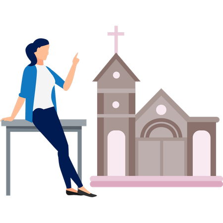 Frau sitzt am Tisch und erzählt von der lutherischen Kirche  Illustration