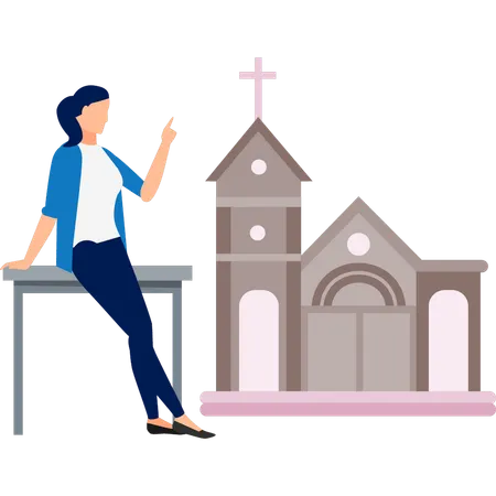 Frau sitzt am Tisch und erzählt von der lutherischen Kirche  Illustration