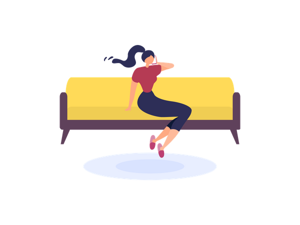 Frau sitzt auf dem Sofa und telefoniert  Illustration