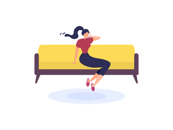 Frau sitzt auf dem Sofa und telefoniert  Illustration