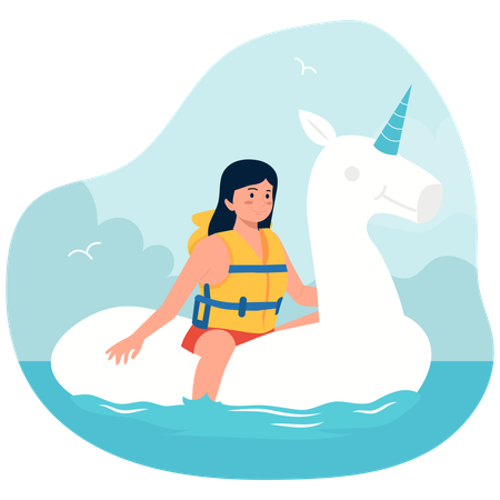 Frau sitzt auf Einhorn-Röhre  Illustration