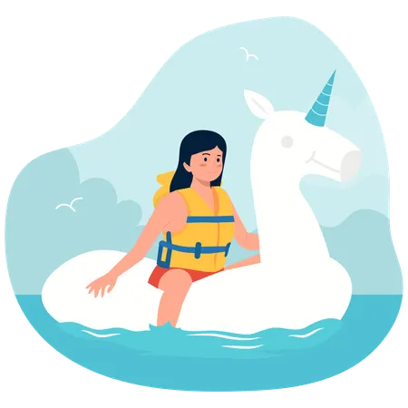 Frau sitzt auf Einhorn-Röhre  Illustration