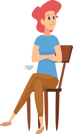 Frau sitzt auf Stuhl mit Kaffeetasse  Illustration