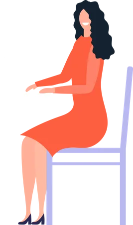 Frau sitzt mit Laptop auf Stuhl  Illustration