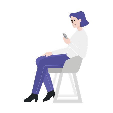 Frau sitzt auf Stuhl und benutzt Handy  Illustration