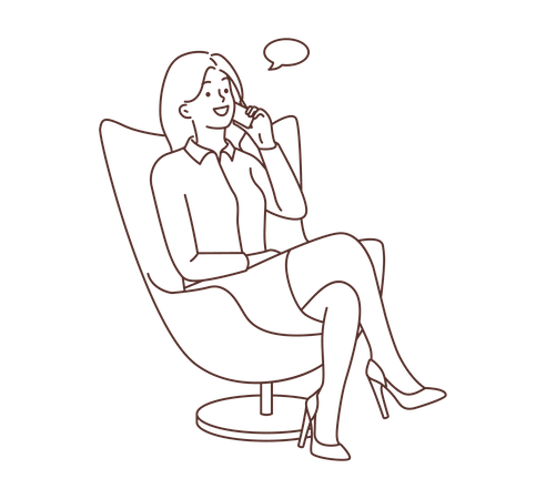 Frau sitzt auf Stuhl und telefoniert mit dem Handy  Illustration