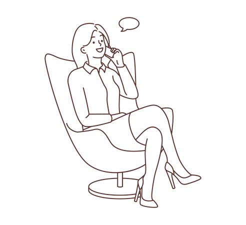 Frau sitzt auf Stuhl und telefoniert mit dem Handy  Illustration