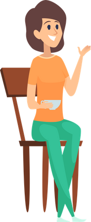 Frau sitzt auf Stuhl und trinkt Kaffee  Illustration