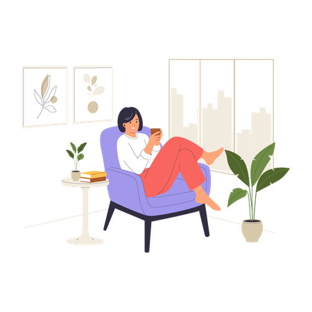 Frau sitzt bequem  Illustration