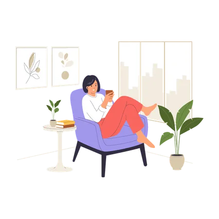 Frau sitzt bequem  Illustration